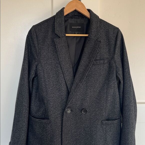 Banana Republic Charcoal Trench Coat Wool Blend Winter Classic Warm Size Reg M - Picture 11 of 14